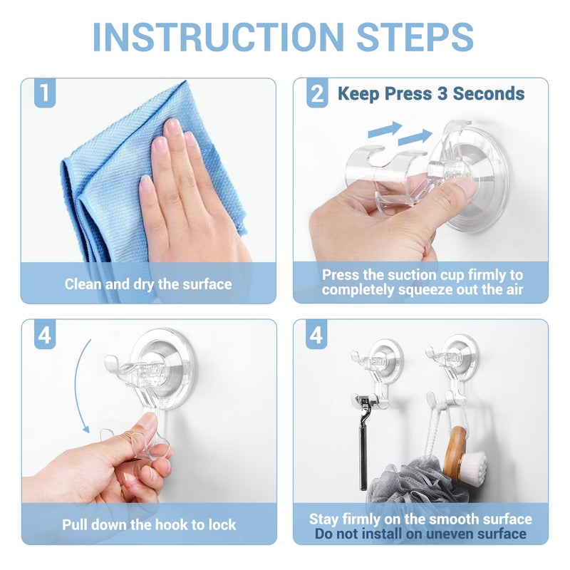 Teletrogy Large Suction Cup Hooks Shower Razor Holder - 2 Pack Heavy Duty Reusable Vacuum Shower Hook, Damage Free Wall Hooks for Bathroom Kitchen Towel Loofah Sponge Key Shaver Bathrobe Wreath - Image 3